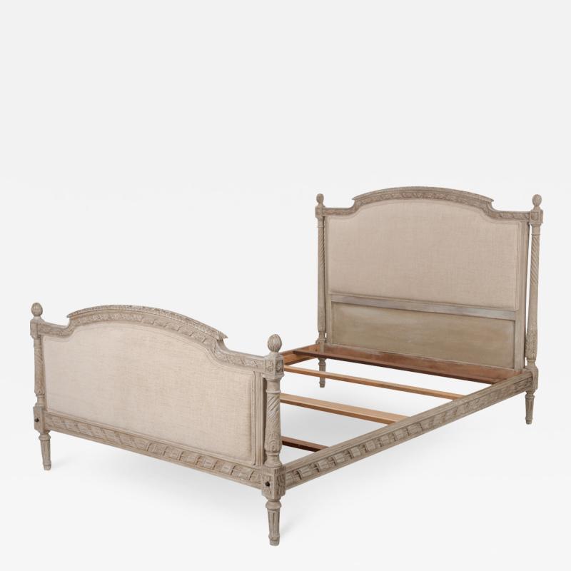 French Vintage Carved and Painted Louis XVI style Queen Bed