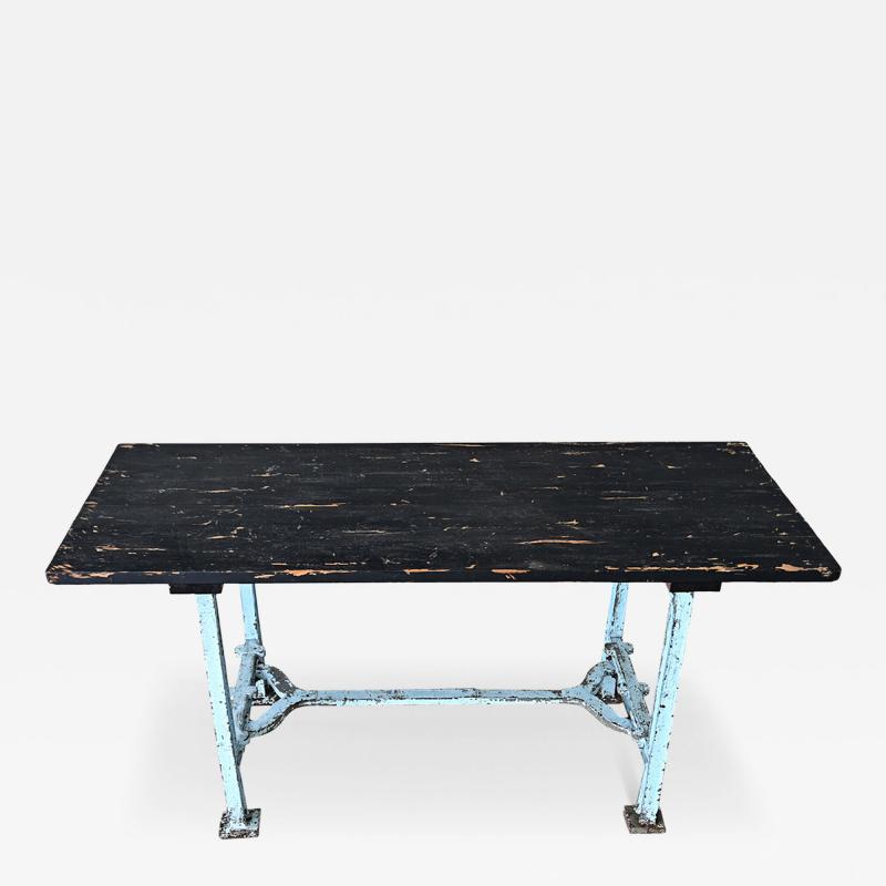 French Vintage Cast Iron Wood Top Work Table
