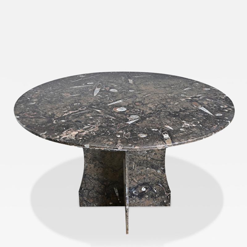 French Vintage Fossil Marble Dining Center Table