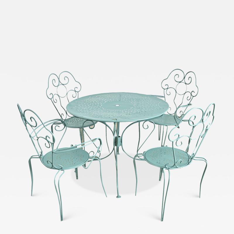 French Vintage Garden Table Set of Four Chairs and Table