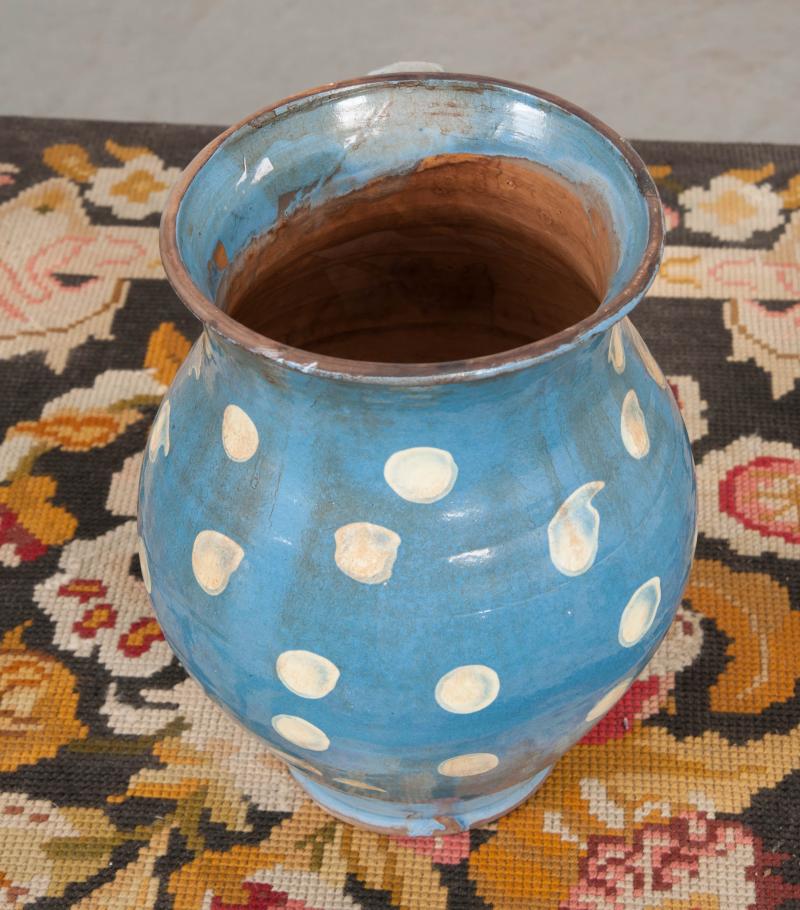 French Vintage Glazed Terra Cotta PolkaDot Pitcher
