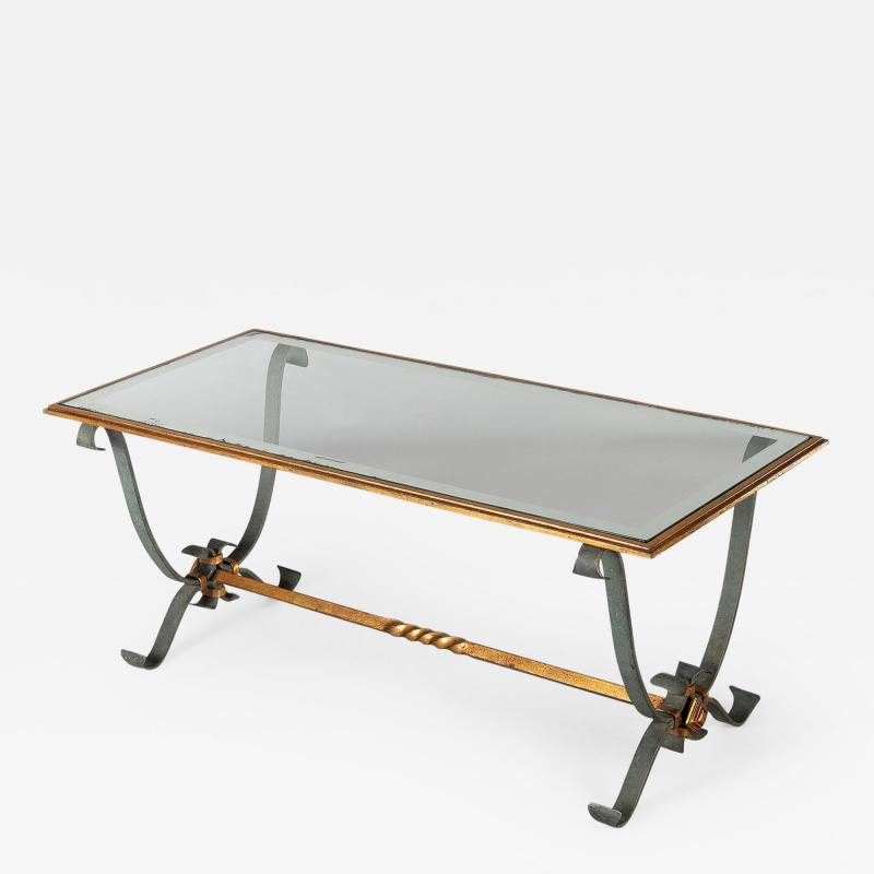 French Vintage Iron and Glass Coffee Table