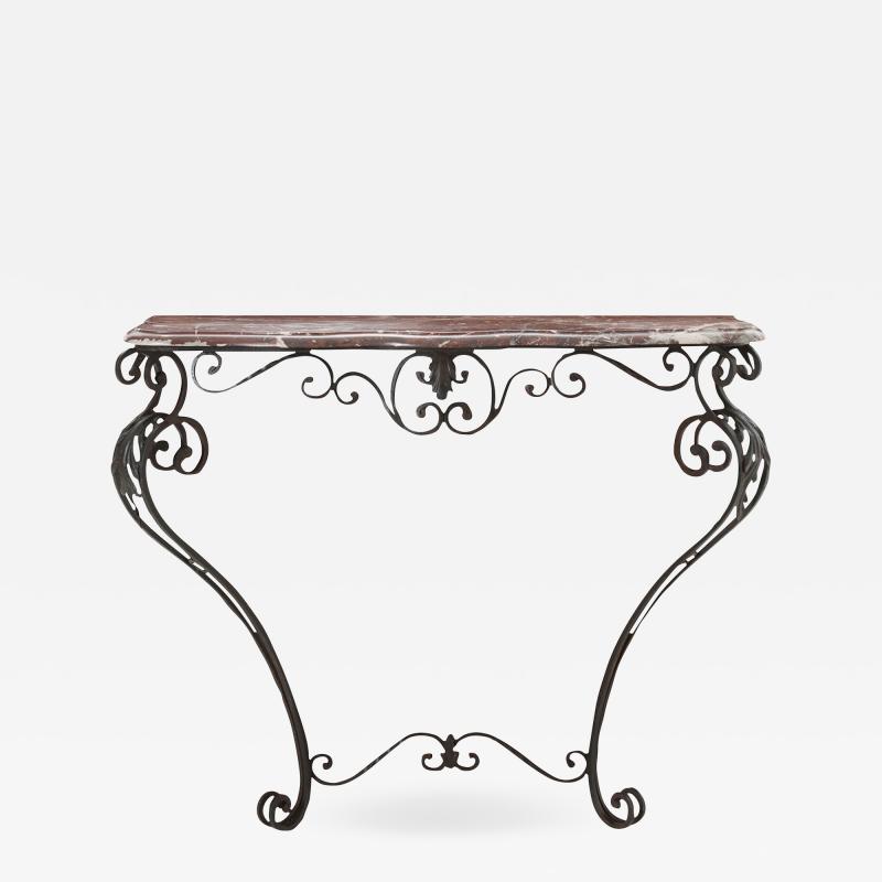 French Vintage Iron and Marble Console Table