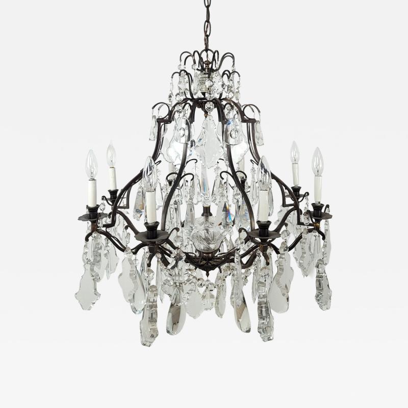 French Vintage Louis XV Style Bronze and Crystal Chandelier