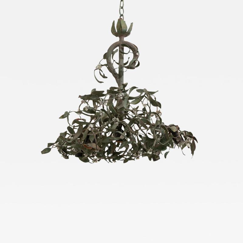 French Vintage Metal Mistletoe Chandelier