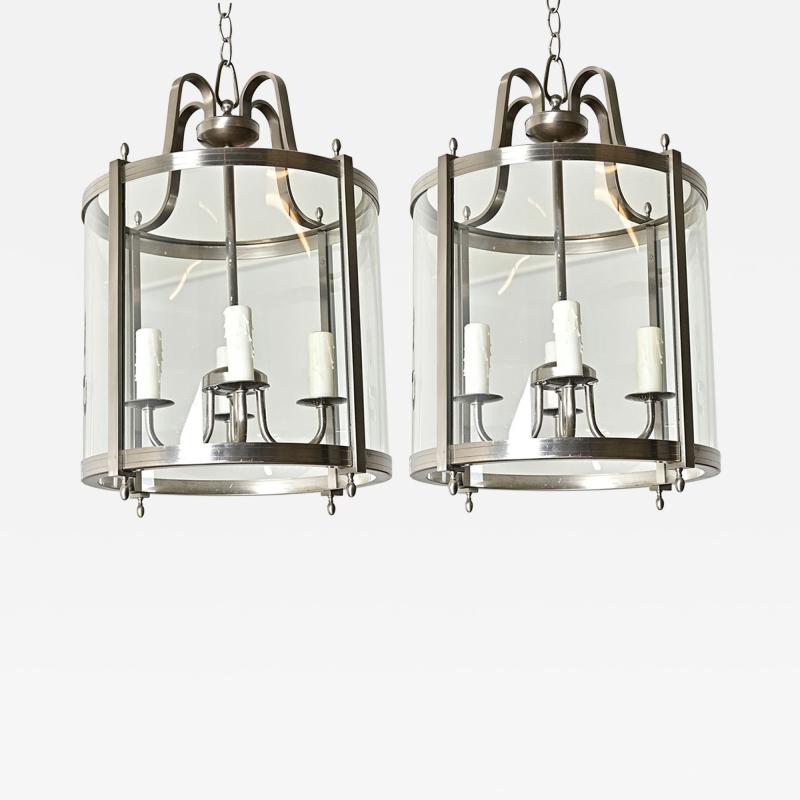 French Vintage Pair of Nickel finish Lanterns