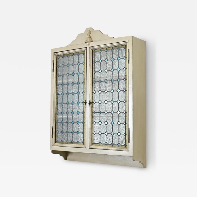 French Wall Cabinet Made with Stained Glass Doors