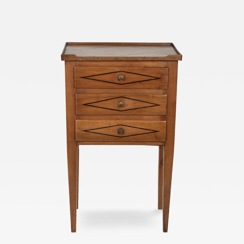 French Walnut Bedside Chest of Drawers with Diamond Inlay Pattern Circa 1850