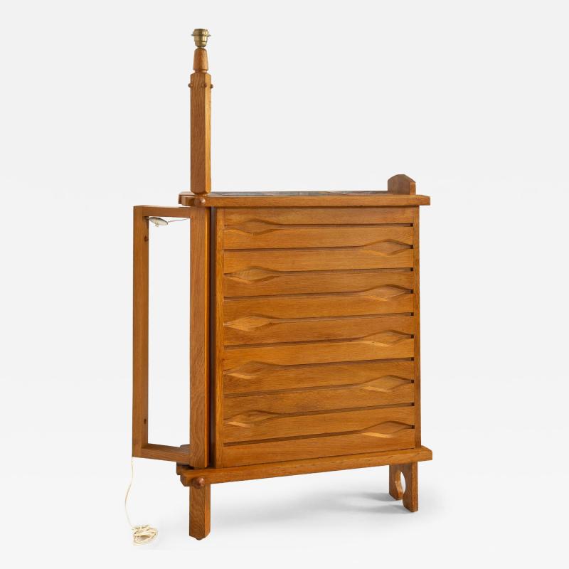 French Waxed Oak Swinging Bar Serving Cabinet by Guillerme et Chambron