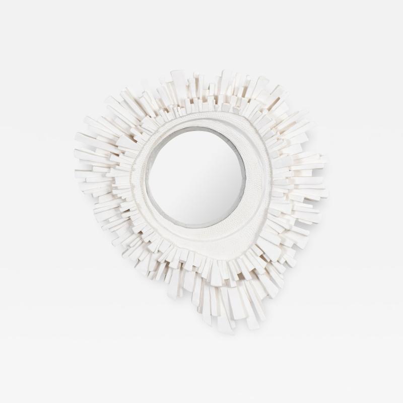 French White Plaster Sunburst Mirror 21st Century