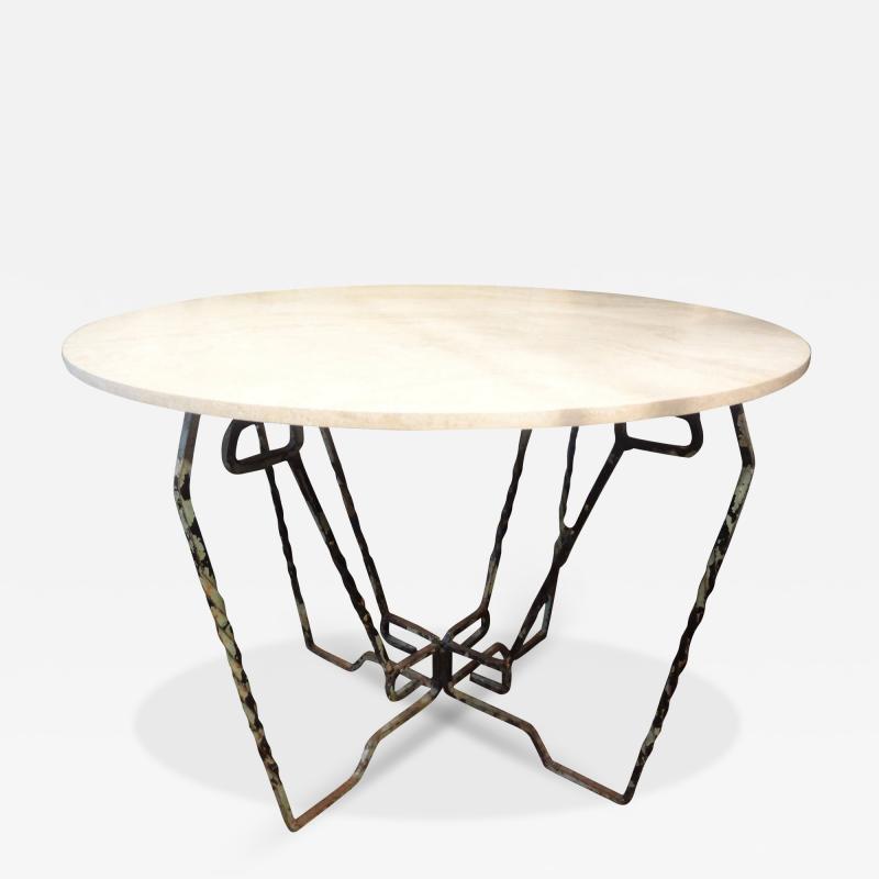 French Wrought Iron Center Table with Travertine Top