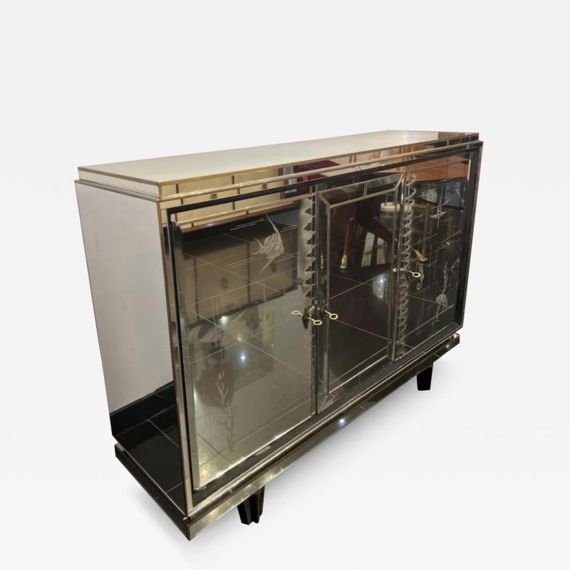 French art Deco mirrored sideboard with acquatic motifs