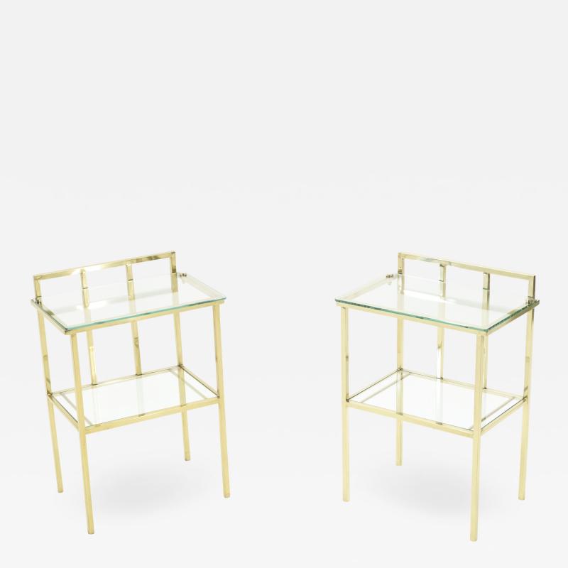 French brass two tier glass end tables Attr Marc Du Plantier 1960s