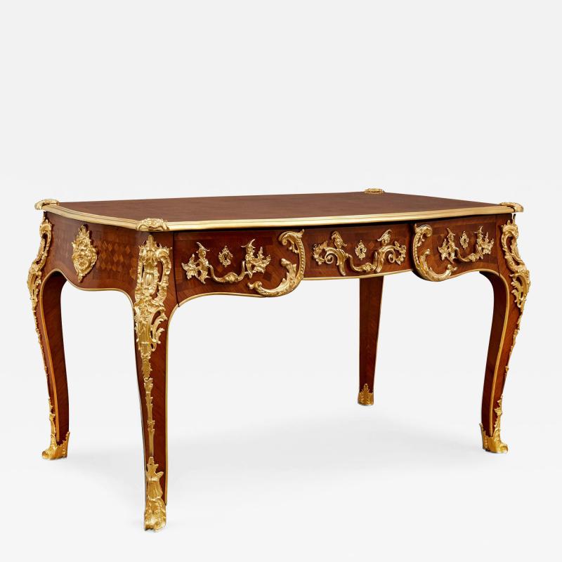 French gilt bronze and marquetry writing desk after Cressent