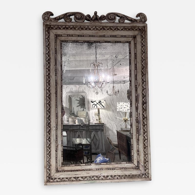 French late 19th c carved painted wood frame with original mirror plate