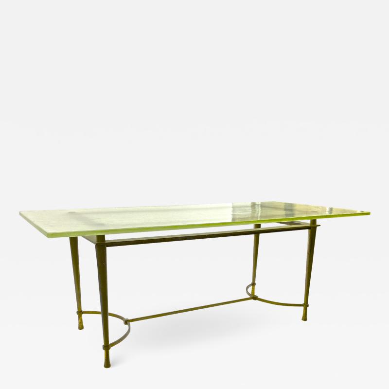 French modernist rarest solid gold bronze and St Gobain top dinning table