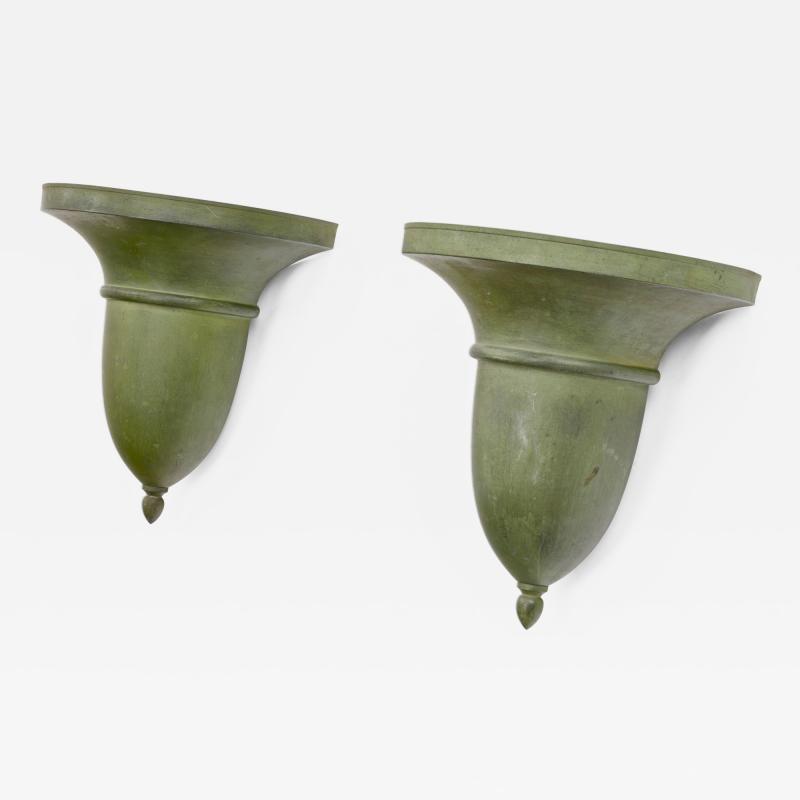 French neo classical refined tole sconces with a green antique patina