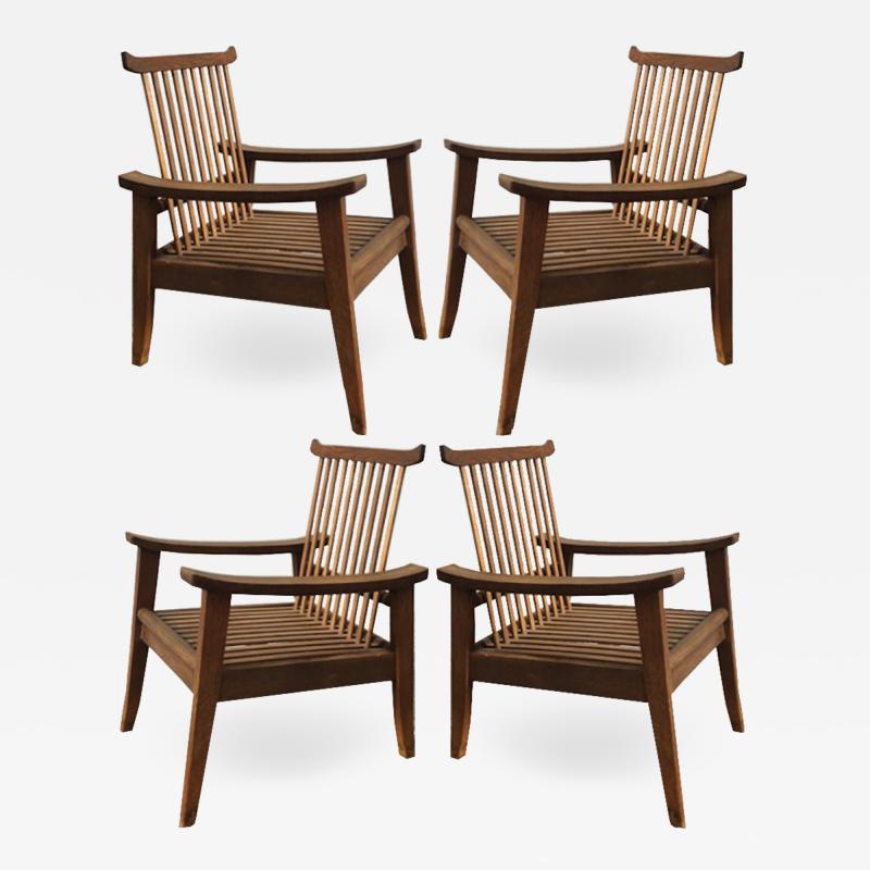 French riviera exceptional oak beach house set of 4 pagoda shaped lounge chairs