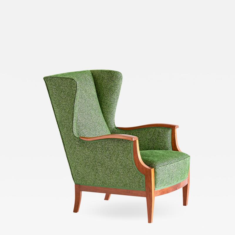 Frits Henningsen 1930s Frits Henningsen Wingback Chair Newly Upholstered in Rubelli Fabric