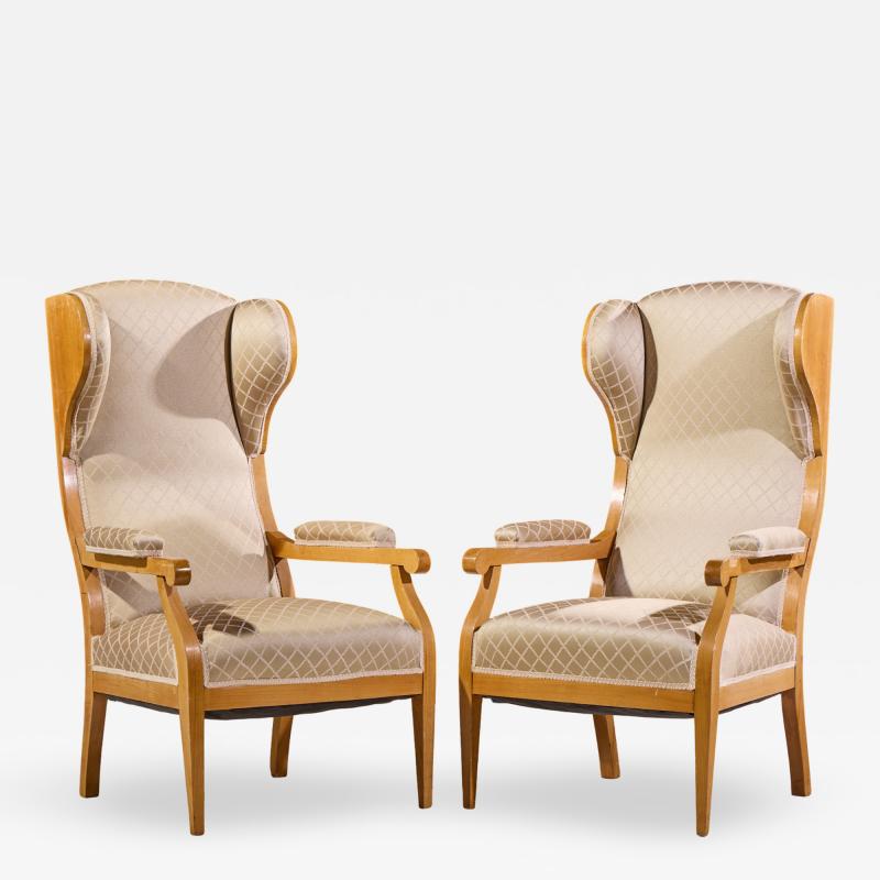 Frits Henningsen Frits Henningsen Style Swedish Biedermeier Wingback Lounge Chairs Pair