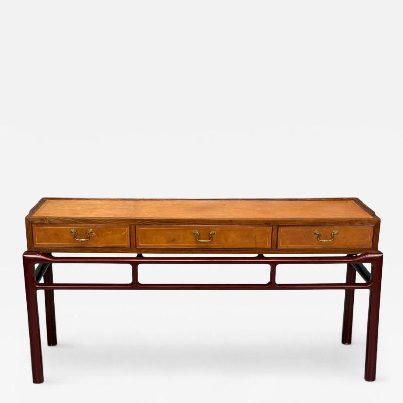 Frits Henningsen Frits Henningsen attr Rosewood Leather Brass Console Table Denmark 1950s