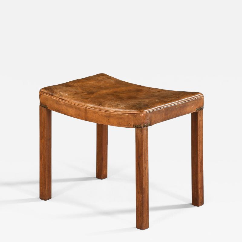 Frits Henningsen Stool in Mahogany Leather and Brass by Frits Henningsen 1940s