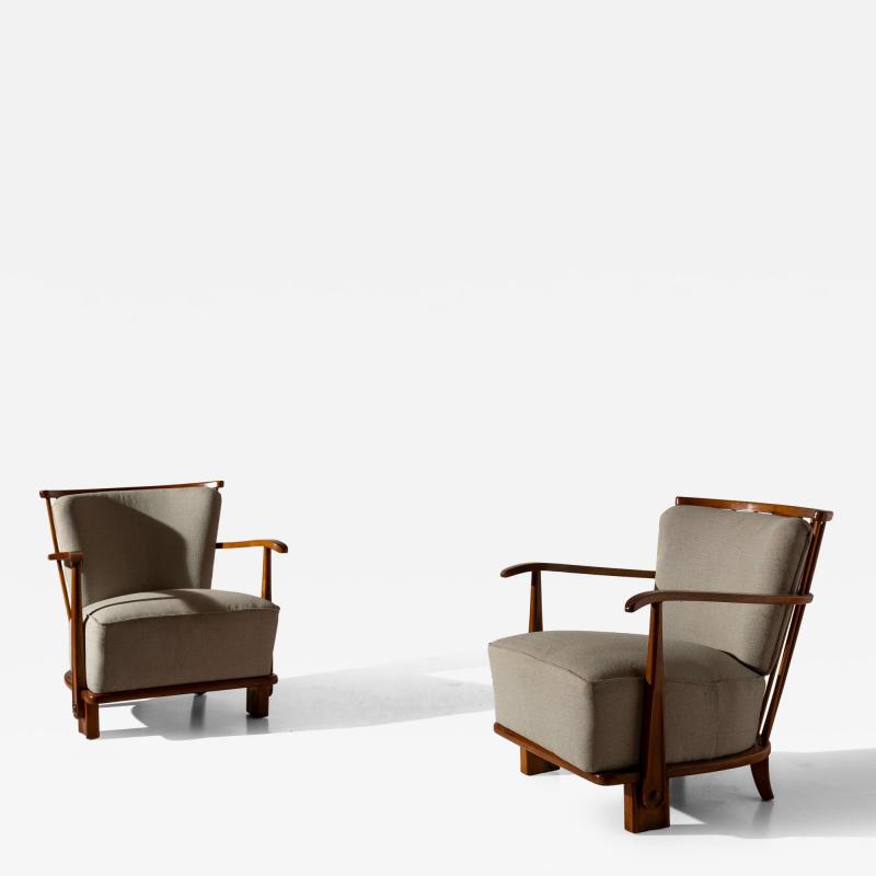 Fritz Hansen Fritz Hansen pair of easy chair made of oak and fabric Model 1590 Denmark 1942