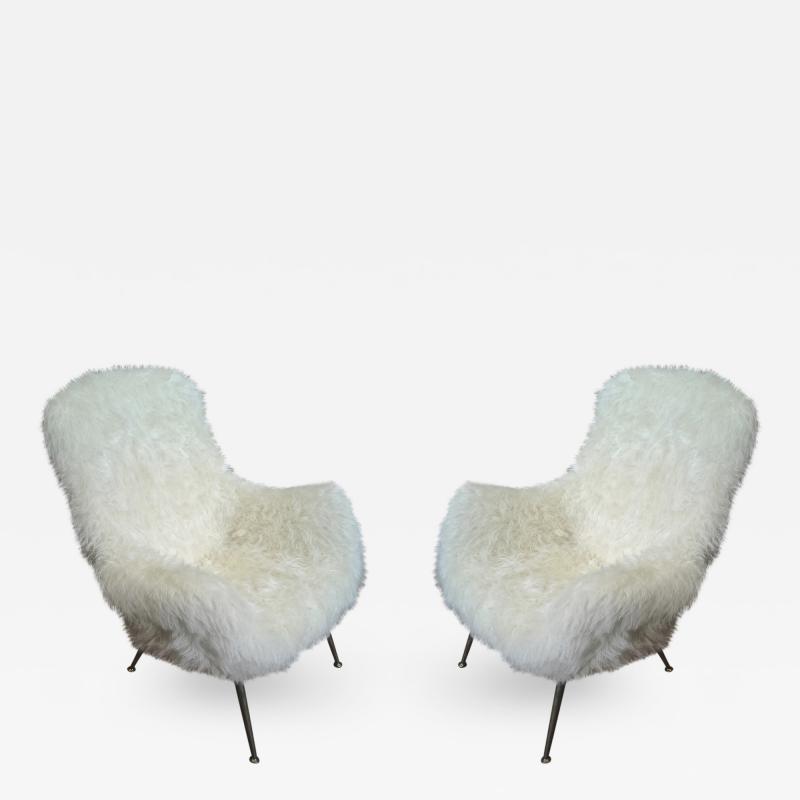 Fritz Neth Fritz Neth Pair of Comfy Lounge Chairs Newly Covered in Sheep Skin Fur