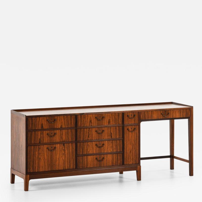 Frode Holm Dressing Table Vanity Bureau in Rosewood and Brass by Frode Holm 1950s