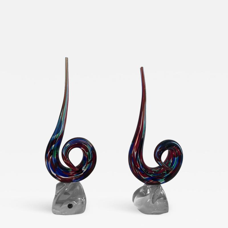 Fulvio Bianconi Modernistic Pair of Murano Glass Sculptures attributed to Fulvio Bianconi