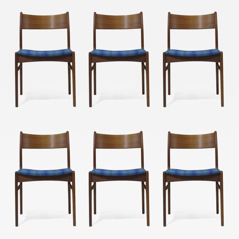 Funder Schmidt and Madsen Funder Schmidt and Madsen Funder Schmidt and Madsen Teak Dining Chairs in Blue Wool Set of 6