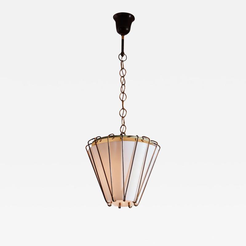 G C M E G C M E pendant light with Opaline Glass brass and Painted Metal Italy 1950s