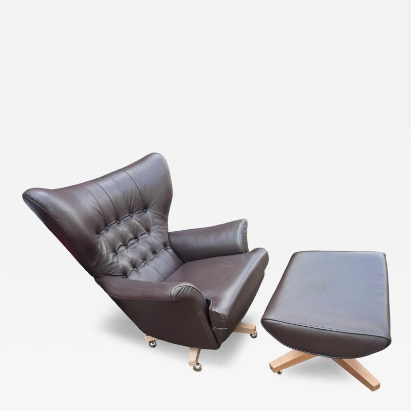G Plan Vintage Brown Tufted Leather G Plan Swivel Lounge Chair and Ottoman
