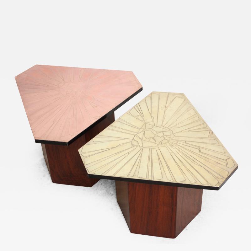 G Urso Pair of Italian Etched Copper and Brass Side Tables by G Urso