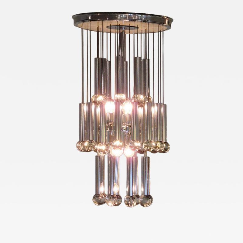 GAETANO SCOLARI Italian Modern Polished Chrome Chandelier Scolari 1960s