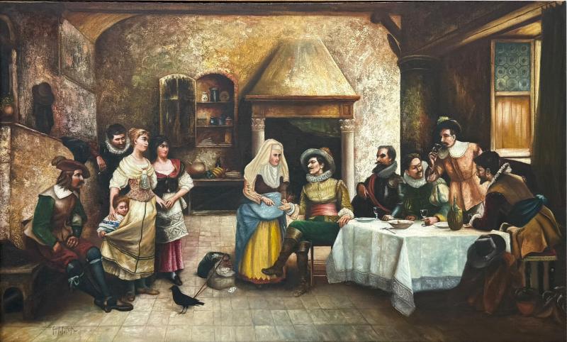 GEORGE FRANK BOBHOLZ THE PALM READER PAINTING CESARE AUGUSTE DETTI PAINTED BY GEORGE FRANK BOBHOLZ