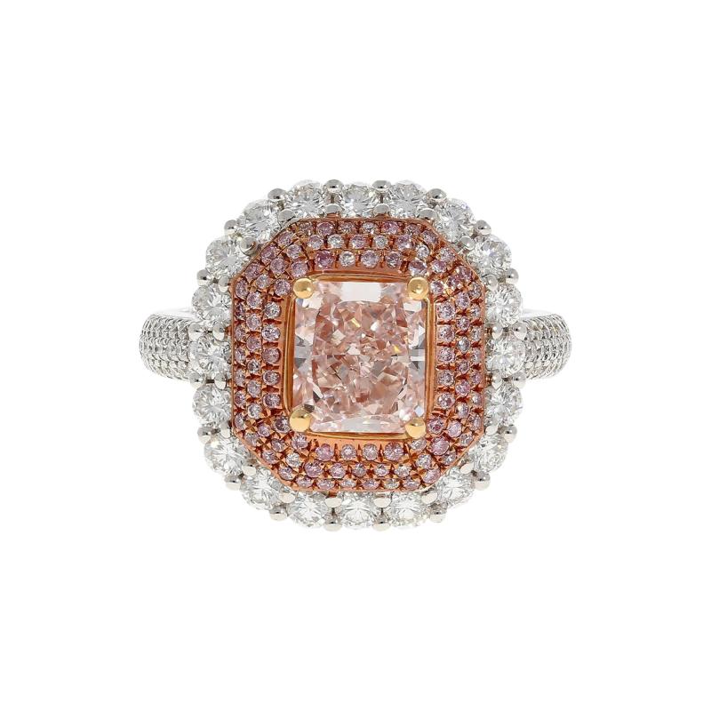 GIA Certified 2 69 Carat Fancy Orangey Pink Diamond and Diamond Halo Ring