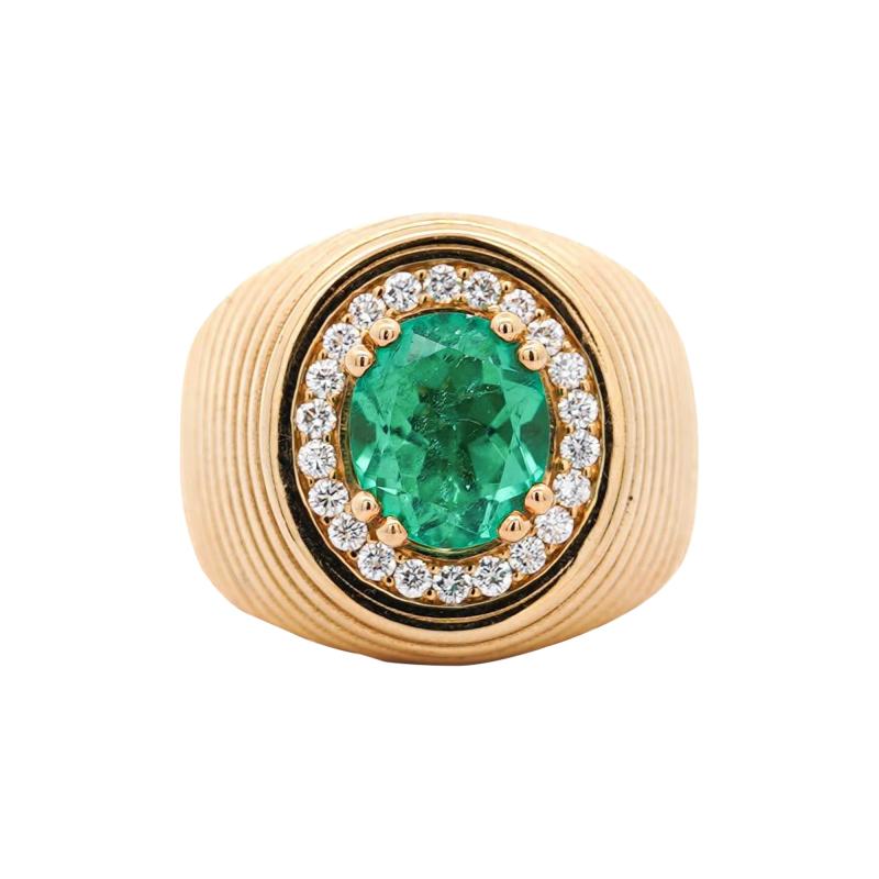 GIA Certified 3 01 Carat Colombian Emerald Diamond 18K Yellow Gold Unisex Ring