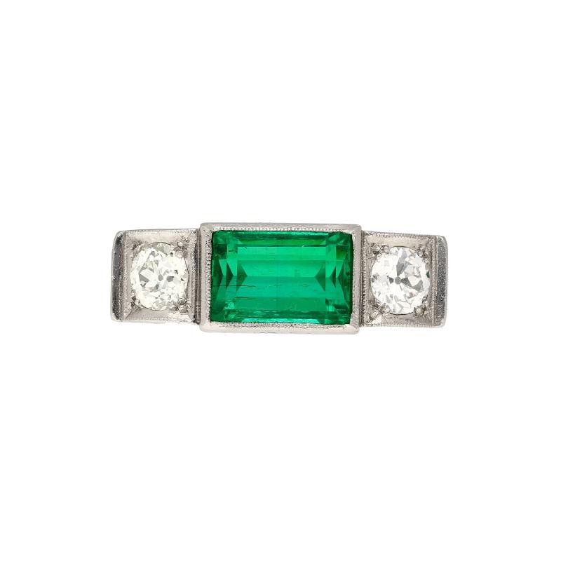 GIA Certified 3 10 Carat No Oil Muzo Colombian Emerald Old Cut Diamond Ring