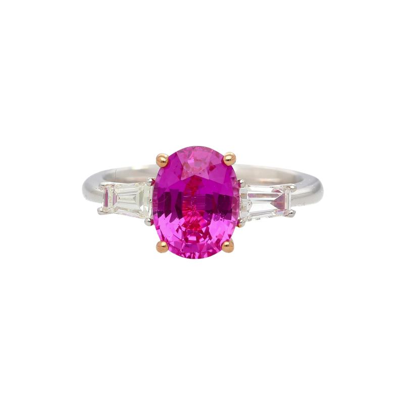 GIA Certified 3 2 Carat No Heat Pink Sapphire Oval and Diamond 3 Stone Ring