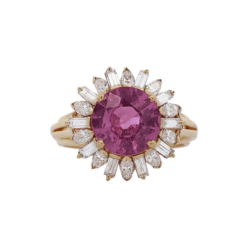 GIA Certified 4 8 Carat Oval Pink Sapphire Diamond 18K Gold Starburst Ring