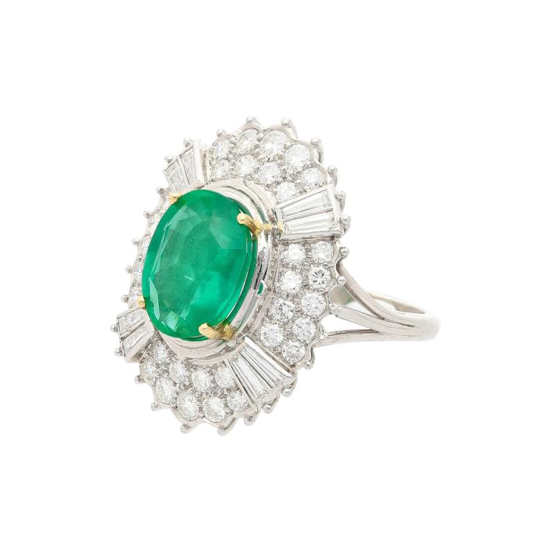 GIA Certified 4 Carat Oval Cut No Oil Emerald and Diamond Halo Cocktail Ring