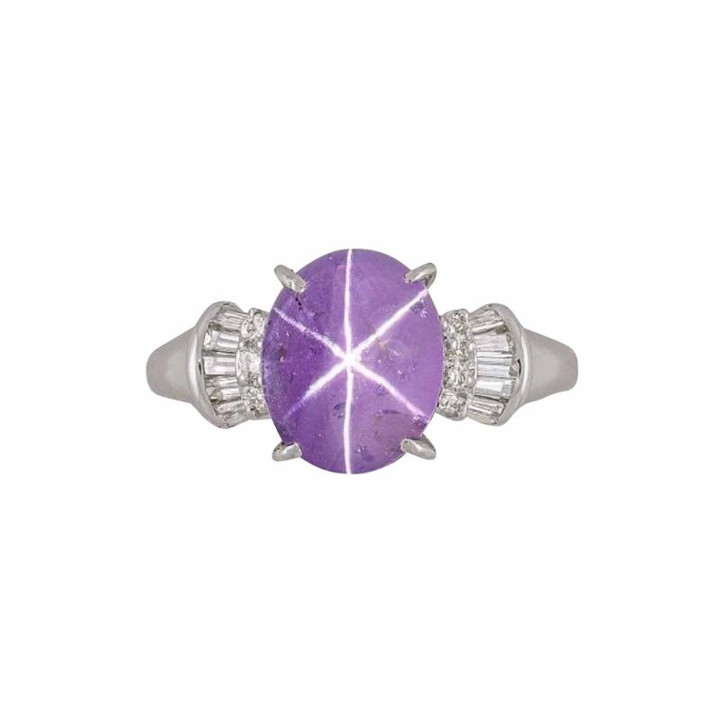 GIA Certified 5 32 Carat Purple Star Sapphire and Diamond Ring Platinum