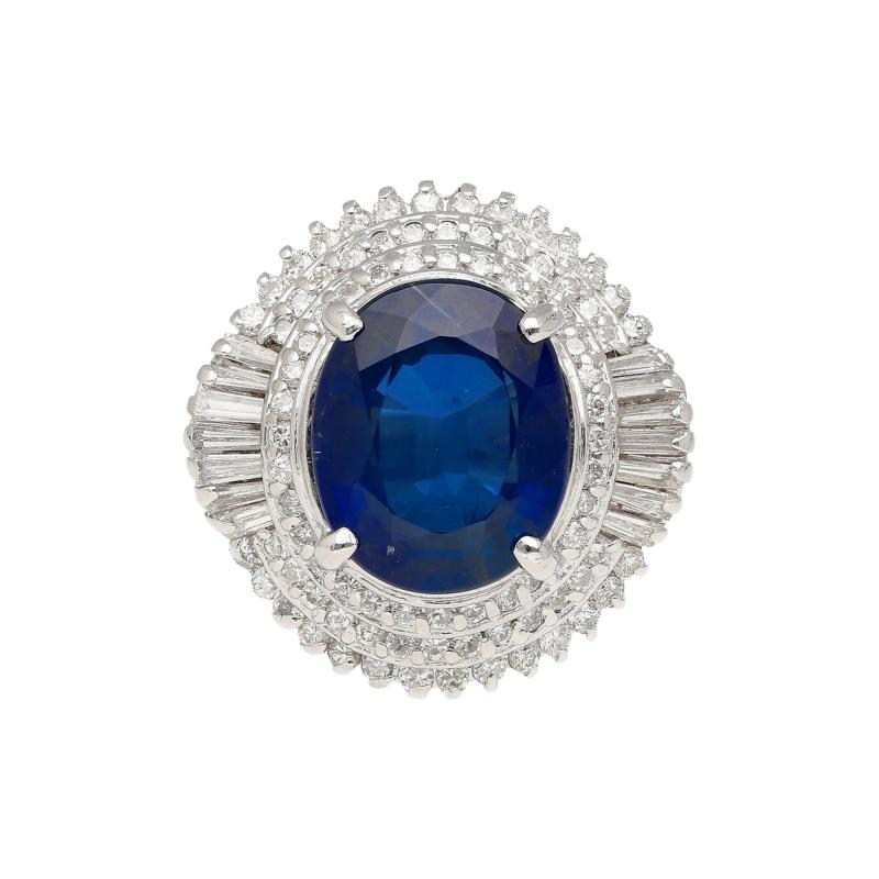 GIA Certified 6 75 Carat Oval Blue Sapphire and Diamond Ballerina Ring