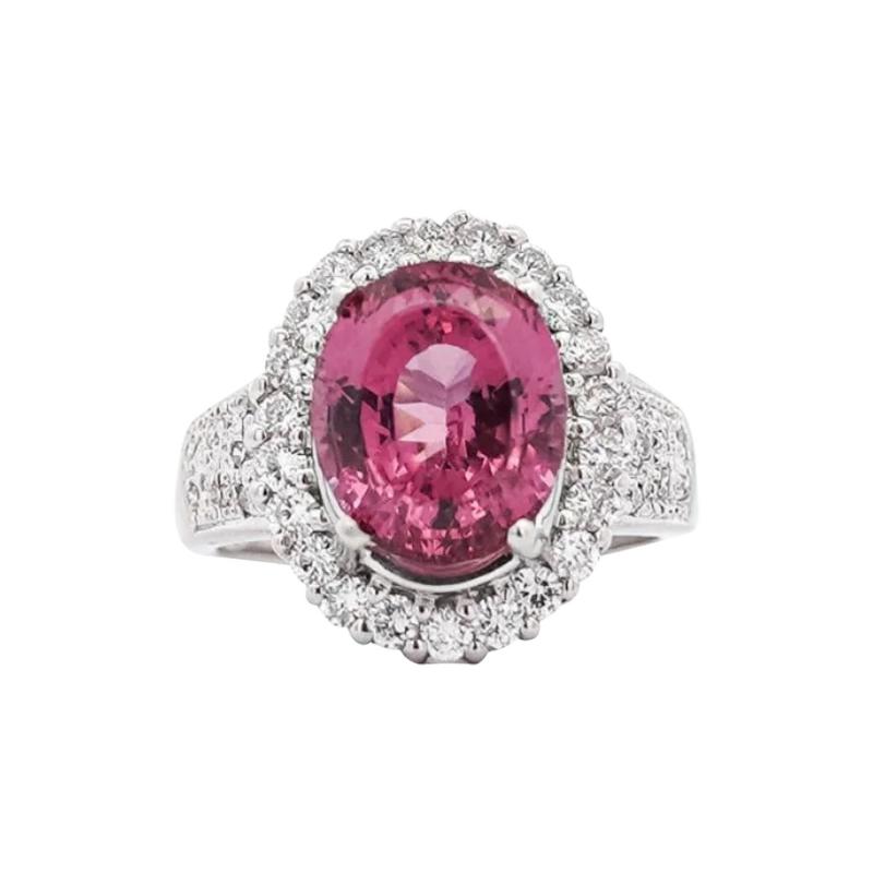 GIA Certified 7 60 Carat No Heat Pink Spinel and Diamond Ring in Platinum