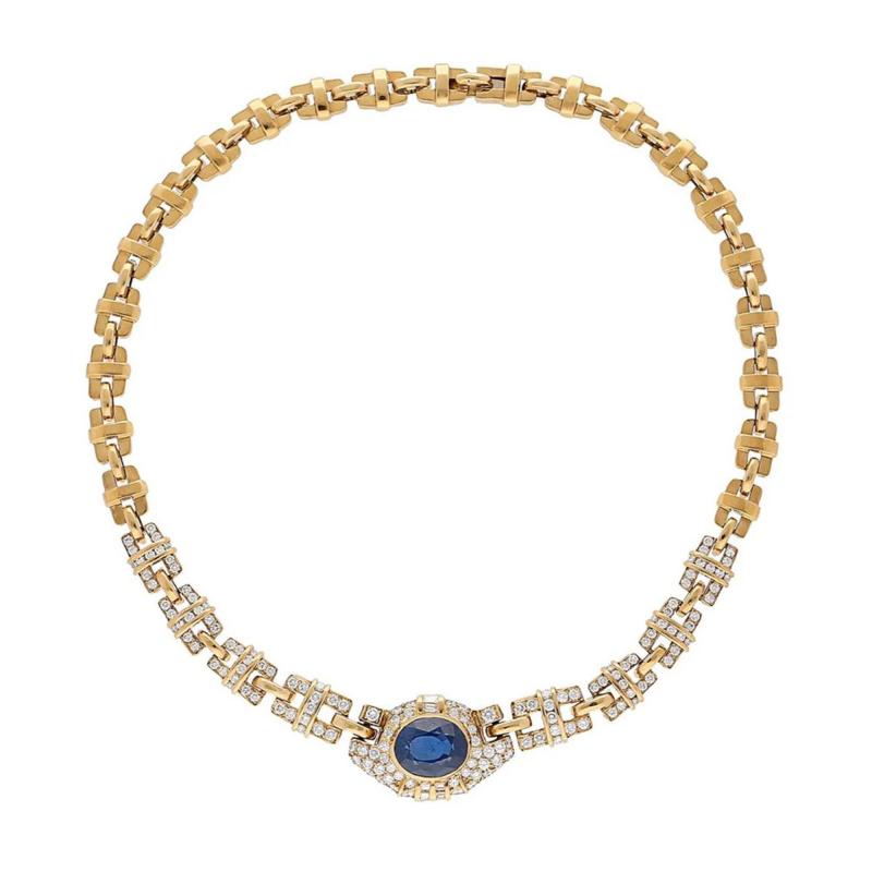 GIA Certified No Heat Blue Sapphire 18k Gold Cable Chain Choker Necklace 15 5 