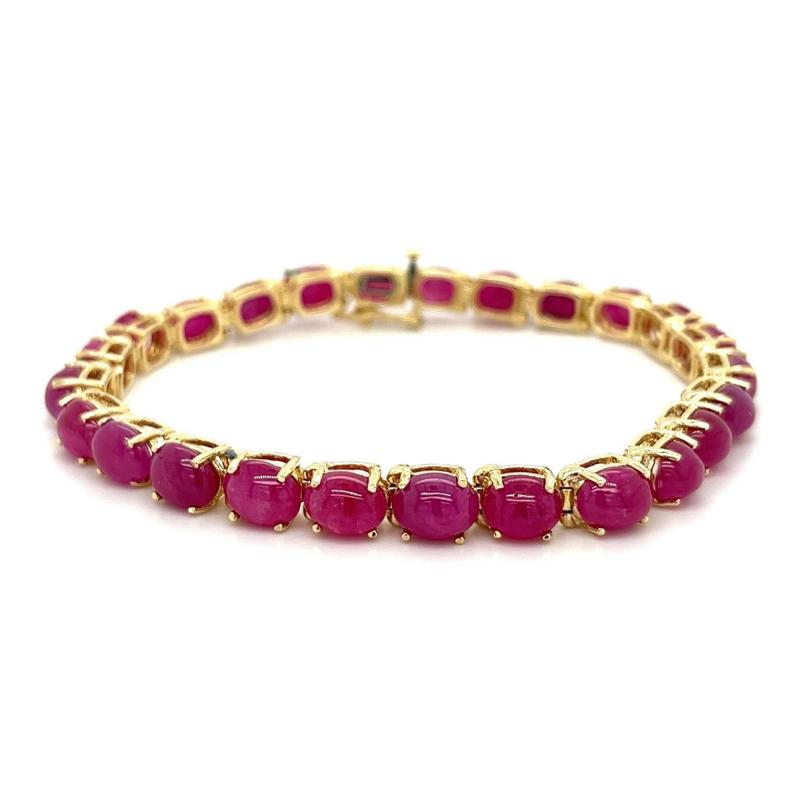 GIA Certified Oval Cabochon Cut Ruby Tennis Bracelet in 14K