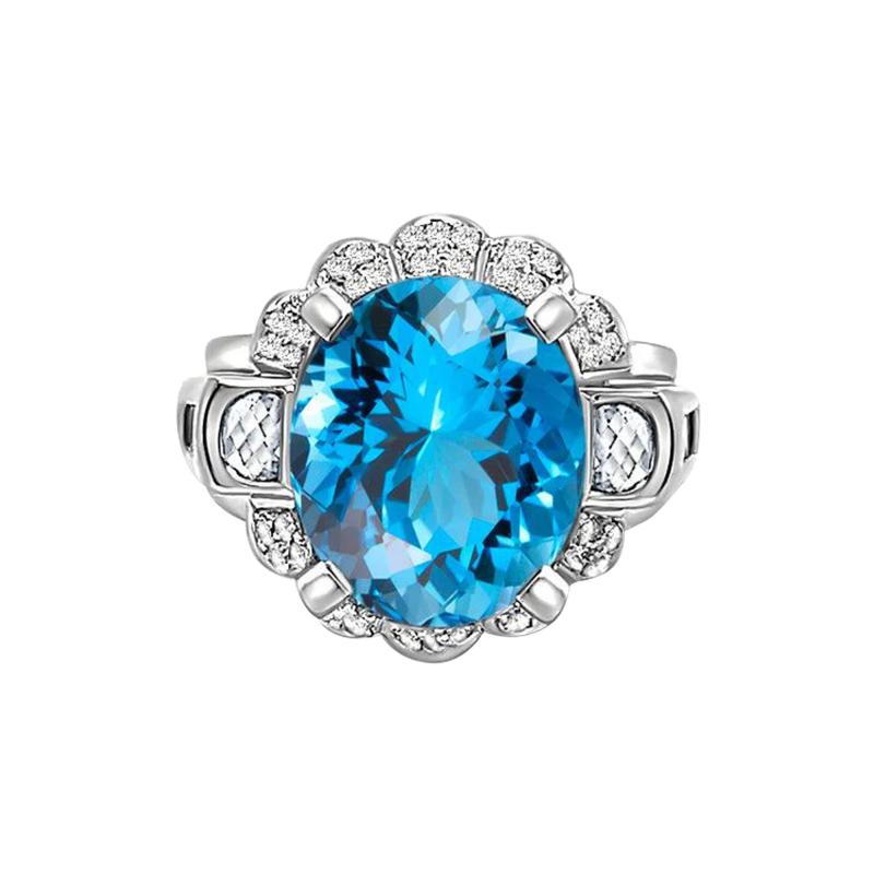 GIA Certified Oval Cut 9 5 Carat Natural Aquamarine Vintage Retro Ring