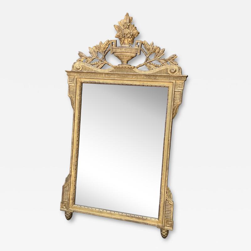 GILT CARVED WOOD NEOCLASSICAL FLORAL URN GREEK KEY CORNER MIRROR