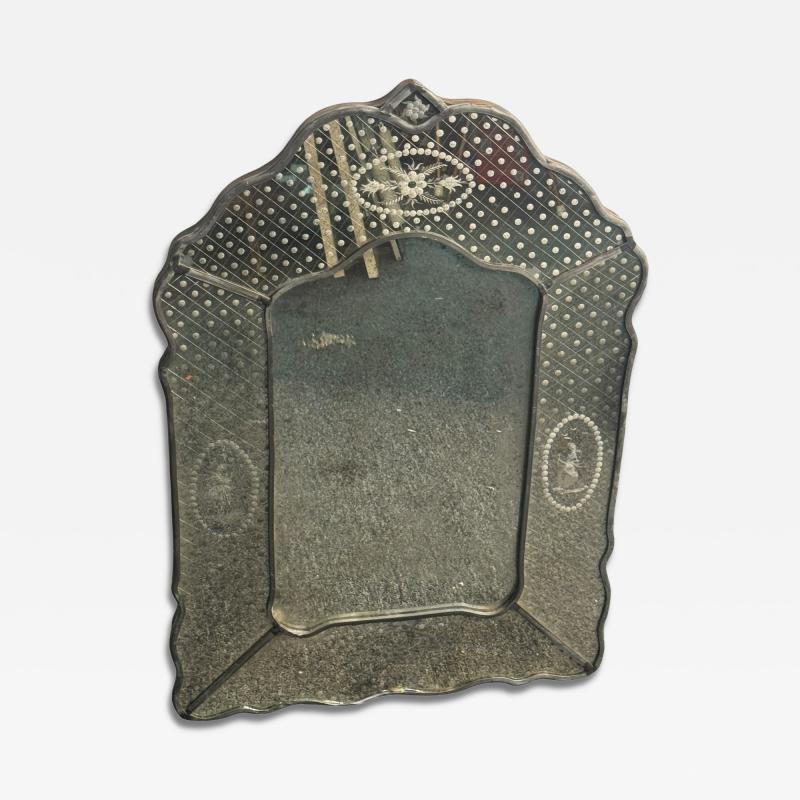 GLAMOROUS FANCY EDGE ITALIAN ETCHED MIRROR WITH WONDERFUL PATINA